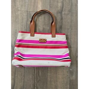 Kate Spade New York Striped Canvas Tote Bag‎ Pink Red Brown Purse